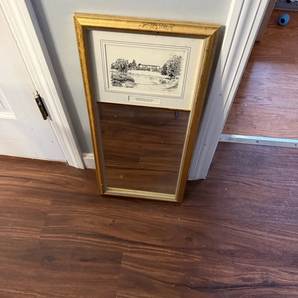 Vintage Assumption College eglomise designs Mirror gold frame